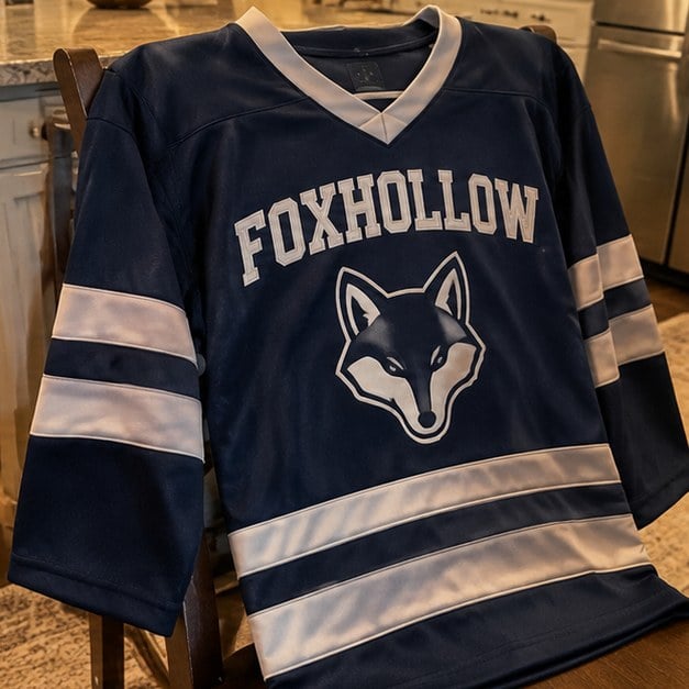 Customer photo of a custom hockey jersey on a chair